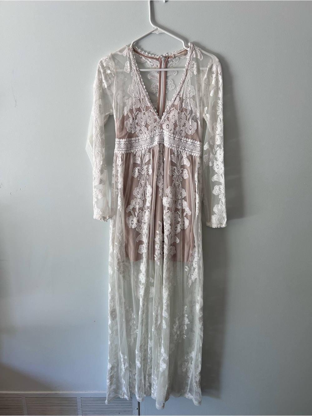 Cream Lace Maxi Dress with Taupe Slip